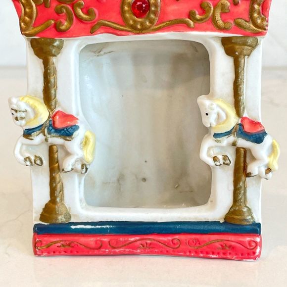 Vintage Porcelain Circus Theme Picture Frame w/Big Top & Carousel Horses 5.5" - Picture 3 of 10